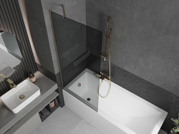 Mexen Next, paravan de baie 1 aripă 80 x 150 cm, aripă fixă, sticlă gri 6 mm, profil auriu, 895-080-000-00-40-50
