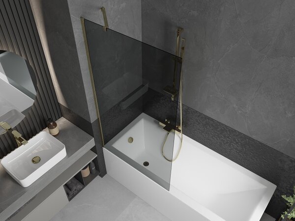 Mexen Next, paravan de baie 1 aripă 90 x 150 cm, aripă fixă, sticlă gri 6 mm, profil auriu, 895-090-000-00-40-50