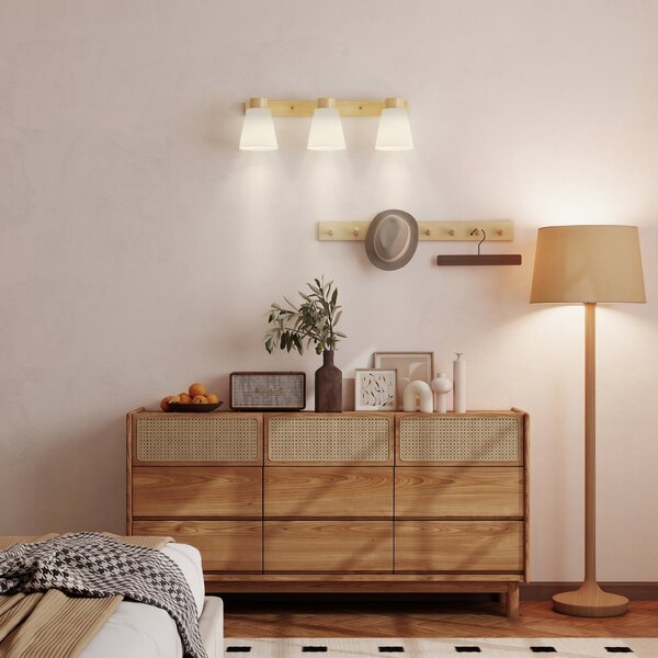 HOMCOM Candelabru de tavan cu 3 puncte de lumină reglabile la 90° și socluri E27, culoare lemn | Aosom Romania