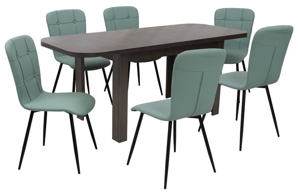 Set masă extensibilă Roma Wenge cu 6 Scaune Piele Luca Fistic