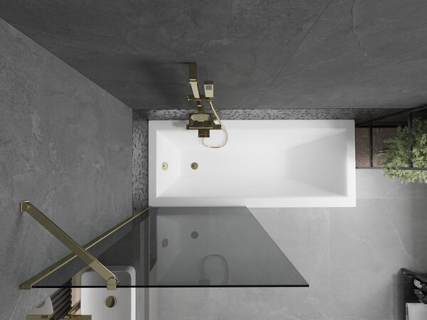 Mexen Next, paravan de baie 1 aripă 80 x 150 cm, aripă fixă, sticlă gri 6 mm, profil auriu, 895-080-000-00-40-50