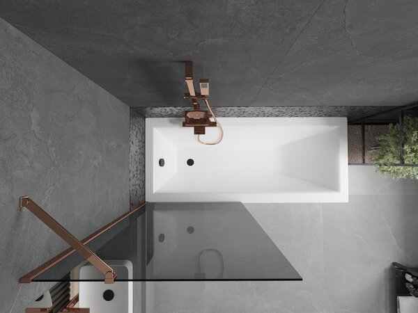Mexen Next, paravan de baie 1 aripă 80 x 150 cm, aripă fixă, sticlă gri 6 mm, profil auriu roz, 895-080-000-00-40-60