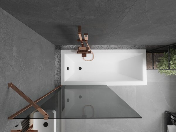 Mexen Next, paravan de baie 1 aripă 90 x 150 cm, aripă fixă, sticlă gri 6 mm, profil auriu roz, 895-090-000-00-40-60