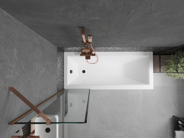 Mexen Next, paravan de baie 1 aripă 50 x 150 cm, aripă fixă, sticlă transparentă de 6 mm cu model negru, profil auriu roz, 895-050-000-00-70-60