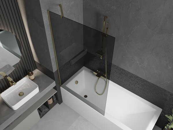 Mexen Next, paravan de baie 1 aripă 100 x 150 cm, aripă fixă, sticlă gri 6 mm, profil auriu, 895-100-000-00-40-50