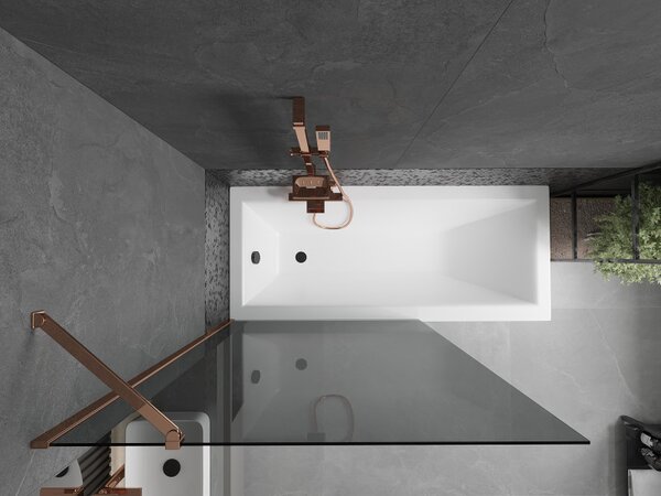 Mexen Next, paravan de baie 1 aripă 100 x 150 cm, aripă fixă, sticlă gri 6 mm, profil auriu roz, 895-100-000-00-40-60
