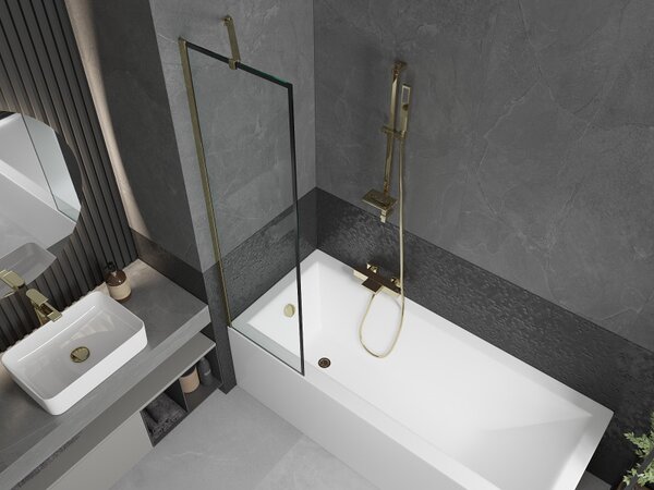 Mexen Next, paravan de baie 1 aripă 50 x 150 cm, aripă fixă, sticlă transparentă de 6 mm cu model negru, profil auriu, 895-050-000-00-70-50