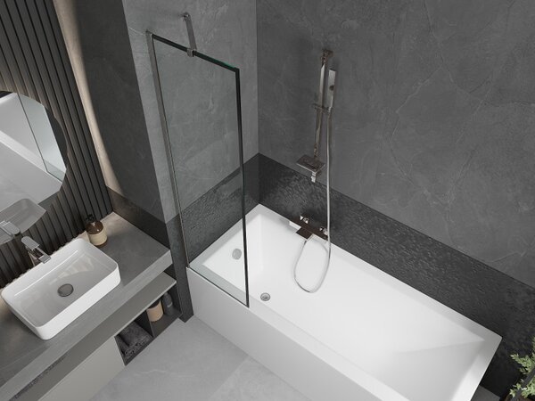 Mexen Next, paravan de baie 1 aripă 50 x 150 cm, aripă fixă, sticlă transparentă de 6 mm cu model negru, profil cromat, 895-050-000-00-70-01
