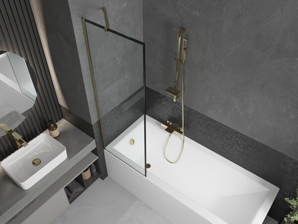 Mexen Next, paravan de baie 1 aripă 60 x 150 cm, aripă fixă, sticlă transparentă de 6 mm cu model negru, profil auriu, 895-060-000-00-70-50