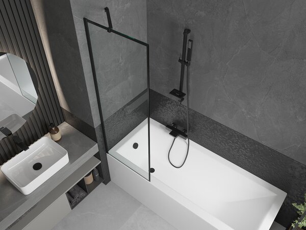 Mexen Next, paravan de baie 1 aripă 60 x 150 cm, aripă fixă, sticlă transparentă de 6 mm cu model negru, profil negru, 895-060-000-00-70-70