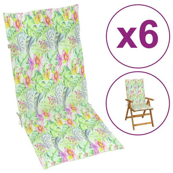 Perne scaun spătar înalt model frunze 6 buc. 120x50x3 cm textil