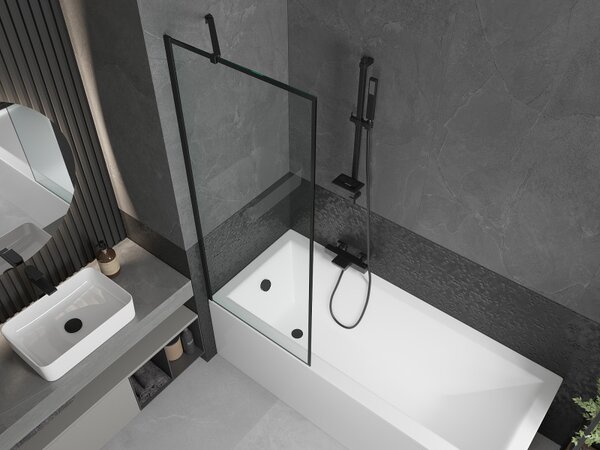Mexen Next, paravan de baie 1 aripă 70 x 150 cm, aripă fixă, sticlă transparentă de 6 mm cu model negru, profil negru, 895-070-000-00-70-70