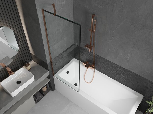 Mexen Next, paravan de baie 1 aripă 70 x 150 cm, aripă fixă, sticlă transparentă de 6 mm cu model negru, profil auriu roz, 895-070-000-00-70-60