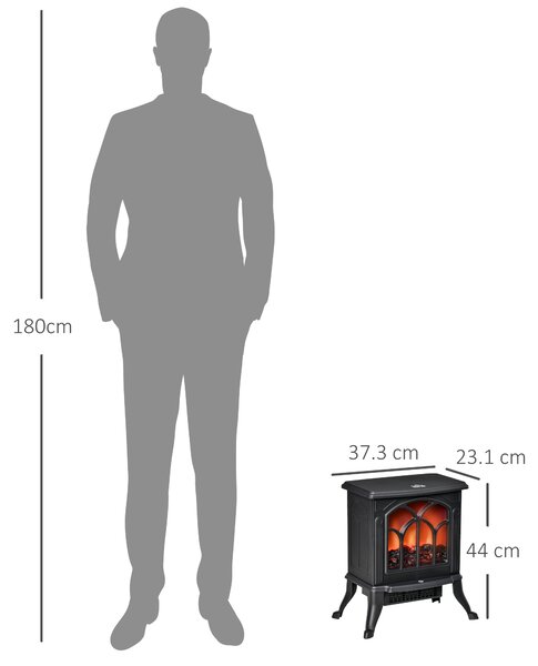 HOMCOM Șemineu Electric 750/1500 W cu Efect de Flacără Acoperire 15-20 m², Negru | Aosom Romania