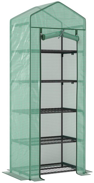 Outsunny Seră de grădină balcon etajere seră 5 niveluri 0,69 x 0,49 x 1,93 m oțel folie rulabilă PE verde | Aosom Romania