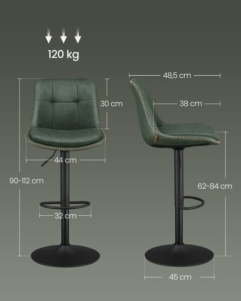 Set 2 buc. Scaune de bar Vasagle Verde padure 44x48x112 cm