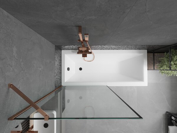 Mexen Next, paravan de baie 1 aripă 90 x 150 cm, aripă fixă, sticlă transparentă de 6 mm cu model negru, profil auriu roz, 895-090-000-00-70-60
