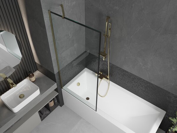 Mexen Next, paravan de baie 1 aripă 80 x 150 cm, aripă fixă, sticlă transparentă de 6 mm cu model negru, profil auriu, 895-080-000-00-70-50