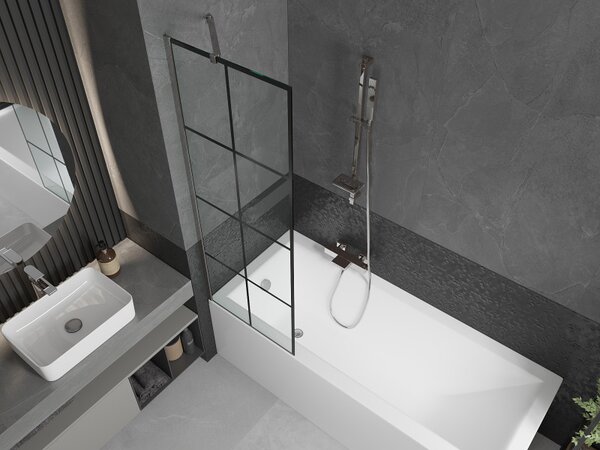 Mexen Next, paravan de baie 1 aripă 60 x 150 cm, aripă fixă, sticlă transparentă de 6 mm cu model negru, profil cromat, 895-060-000-00-77-01