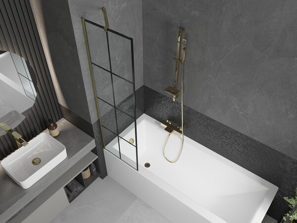 Mexen Next, paravan de baie 1 aripă 50 x 150 cm, aripă fixă, sticlă transparentă de 6 mm cu model negru, profil auriu, 895-050-000-00-77-50