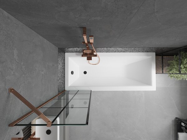Mexen Next, paravan de baie 1 aripă 50 x 150 cm, aripă fixă, sticlă transparentă de 6 mm cu model negru, profil auriu roz, 895-050-000-00-77-60