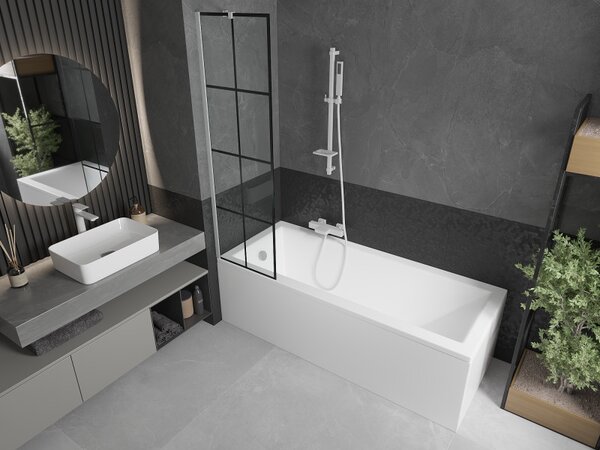 Mexen Next, paravan de baie 1 aripă 50 x 150 cm, aripă fixă, sticlă transparentă de 6 mm cu model negru, profil alb, 895-050-000-00-77-20