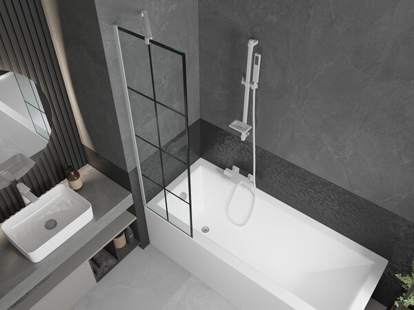 Mexen Next, paravan de baie 1 aripă 50 x 150 cm, aripă fixă, sticlă transparentă de 6 mm cu model negru, profil alb, 895-050-000-00-77-20