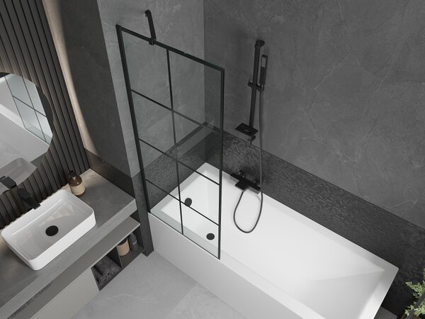 Mexen Next, paravan de baie 1 aripă 70 x 150 cm, aripă fixă, sticlă transparentă de 6 mm cu model negru, profil negru, 895-070-000-00-77-70