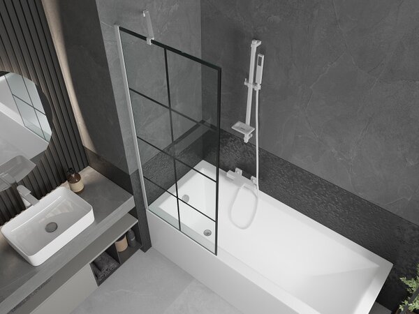 Mexen Next, paravan de baie 1 aripă 70 x 150 cm, aripă fixă, sticlă transparentă de 6 mm cu model negru, profil alb, 895-070-000-00-77-20