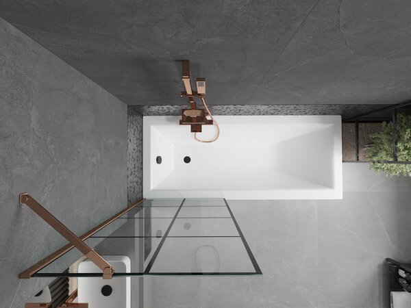 Mexen Next, paravan de baie 1 aripă 70 x 150 cm, aripă fixă, sticlă transparentă de 6 mm cu model negru, profil auriu roz, 895-070-000-00-77-60
