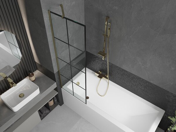 Mexen Next, paravan de baie 1 aripă 60 x 150 cm, aripă fixă, sticlă transparentă de 6 mm cu model negru, profil auriu, 895-060-000-00-77-50