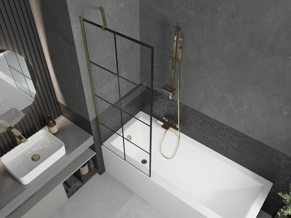 Mexen Next, paravan de baie 1 aripă 70 x 150 cm, aripă fixă, sticlă transparentă de 6 mm cu model negru, profil auriu, 895-070-000-00-77-50