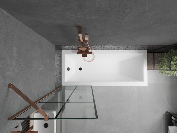 Mexen Next, paravan de baie 1 aripă 60 x 150 cm, aripă fixă, sticlă transparentă de 6 mm cu model negru, profil auriu roz, 895-060-000-00-77-60