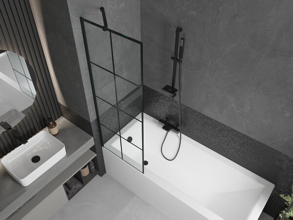 Mexen Next, paravan de baie 1 aripă 60 x 150 cm, aripă fixă, sticlă transparentă de 6 mm cu model negru, profil negru, 895-060-000-00-77-70