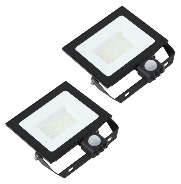 PRIOS Prios LED spot exterior Maikel, 50 W, metal, senzor, set de 2 bucăți, Negru, Aluminiu, Modern