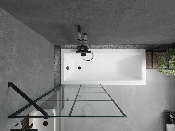 Mexen Next, paravan de baie 1 aripă 80 x 150 cm, aripă fixă, sticlă transparentă de 6 mm cu model negru, profil negru, 895-080-000-00-77-70