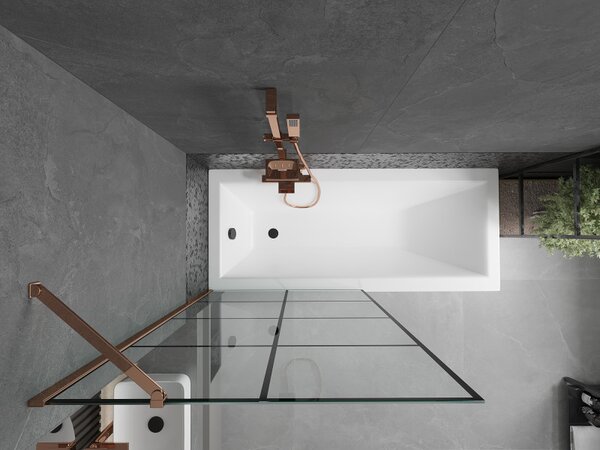 Mexen Next, paravan de baie 1 aripă 90 x 150 cm, aripă fixă, sticlă transparentă de 6 mm cu model negru, profil auriu roz, 895-090-000-00-77-60