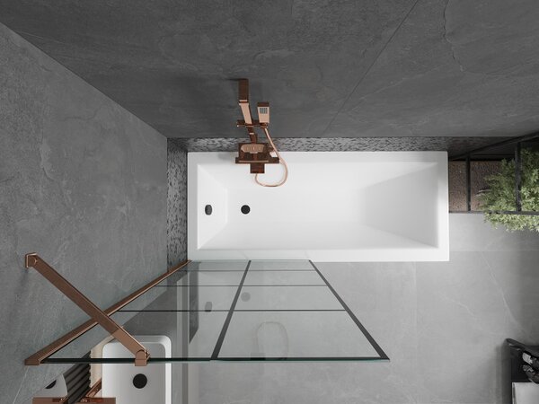 Mexen Next, paravan de baie 1 aripă 80 x 150 cm, aripă fixă, sticlă transparentă de 6 mm cu model negru, profil auriu roz, 895-080-000-00-77-60