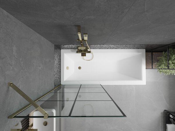 Mexen Next, paravan de baie 1 aripă 80 x 150 cm, aripă fixă, sticlă transparentă de 6 mm cu model negru, profil auriu, 895-080-000-00-77-50