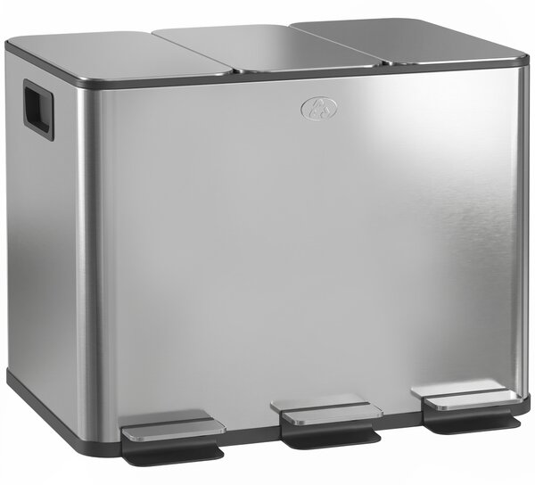 HOMCOM Coș de Gunoi cu 3 Compartimente de 20L, cu Pedală și Capace Silențioase, Ideal pentru Organizare, Dimensiuni 61,9x36,6x56,7 cm, Argintiu | Aosom Romania