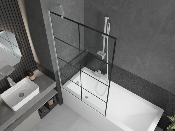 Mexen Next, paravan de baie 1 aripă 100 x 150 cm, aripă fixă, sticlă transparentă de 6 mm cu model negru, profil alb, 895-100-000-00-77-20