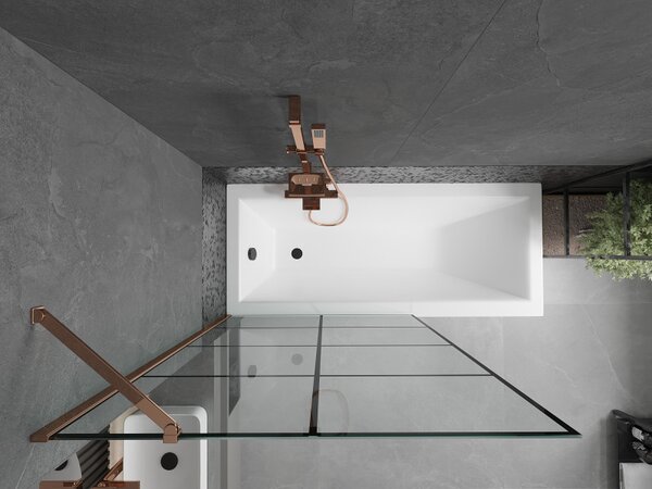 Mexen Next, paravan de baie 1 aripă 100 x 150 cm, aripă fixă, sticlă transparentă de 6 mm cu model negru, profil auriu roz, 895-100-000-00-77-60