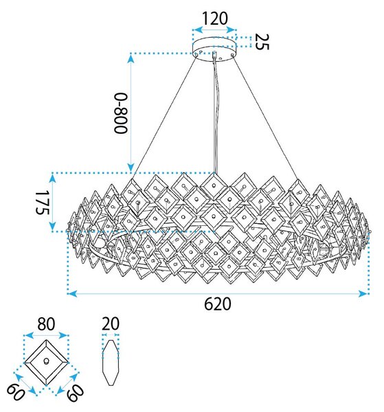 Lampă suspendată din cristal SWE094-CP 60cm Gold