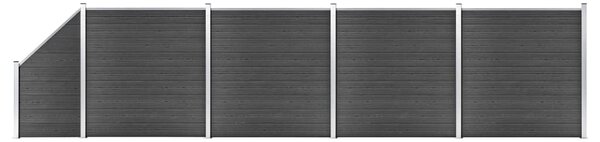 Set de panouri de gard, negru, 792x(105-186) cm, WPC