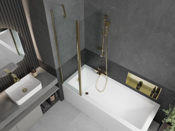 Mexen Flip, paravan de baie 1 aripă 100 x 150 cm, aripă rotativă, sticlă transparentă de 6 mm, profil auriu, 894-100-101-50-00