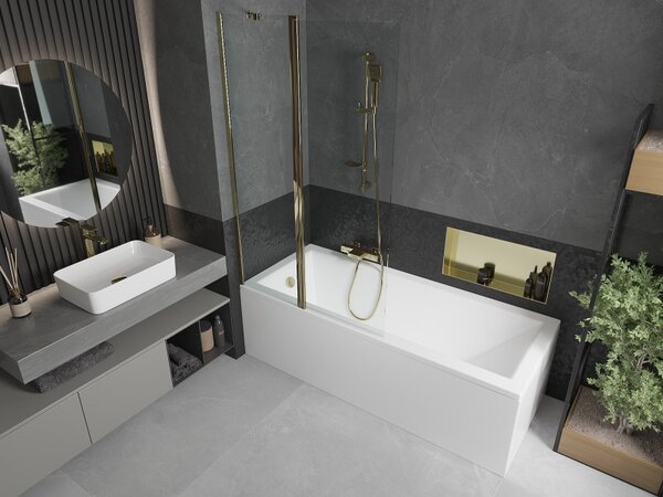 Mexen Flip, paravan de baie 1 aripă 100 x 150 cm, aripă rotativă, sticlă transparentă de 6 mm, profil auriu, 894-100-101-50-00