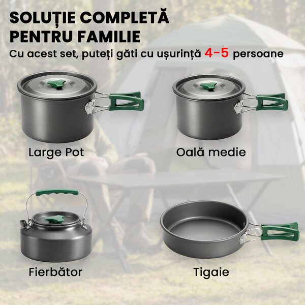 Outsunny Set de Oale Camping, 4-5 Persoane, Oțel Inoxidabil, 20.5 x 20.5 x 15.5 cm, Gri | Aosom Romania