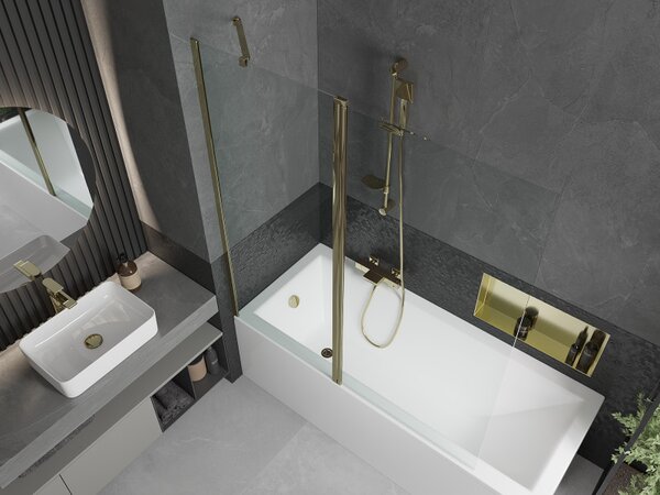Mexen Flip, paravan de baie 1 aripă 140 x 150 cm, aripă rotativă, sticlă transparentă de 6 mm, profil auriu, 894-140-101-50-00