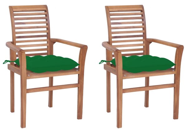 Scaune de masă cu perne verde, 2 buc., lemn masiv tec