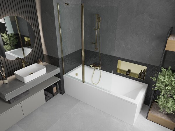 Mexen Flip, paravan de baie 1 aripă 120 x 150 cm, aripă rotativă, sticlă transparentă de 6 mm, profil auriu, 894-120-101-50-00